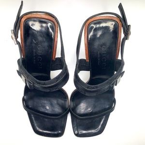 Vintage Gucci Leather &  Canvas Strappy Heels